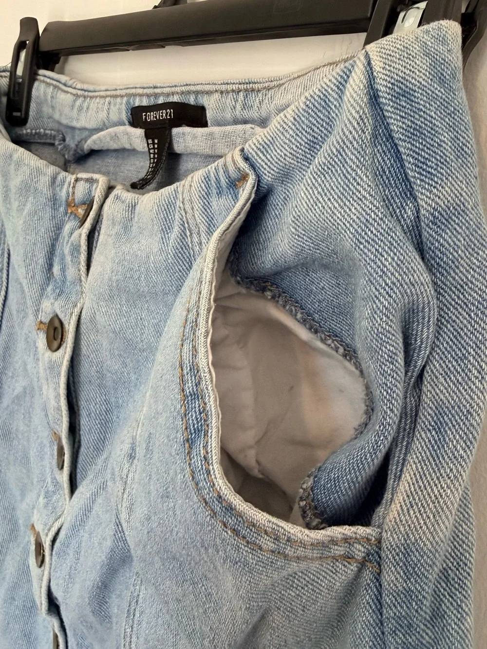 Forever 21 Light Wash Denim Button-Front Mini Skirt